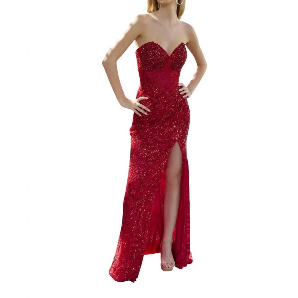 NEW PRIMAVERA long beaded corset gown in red